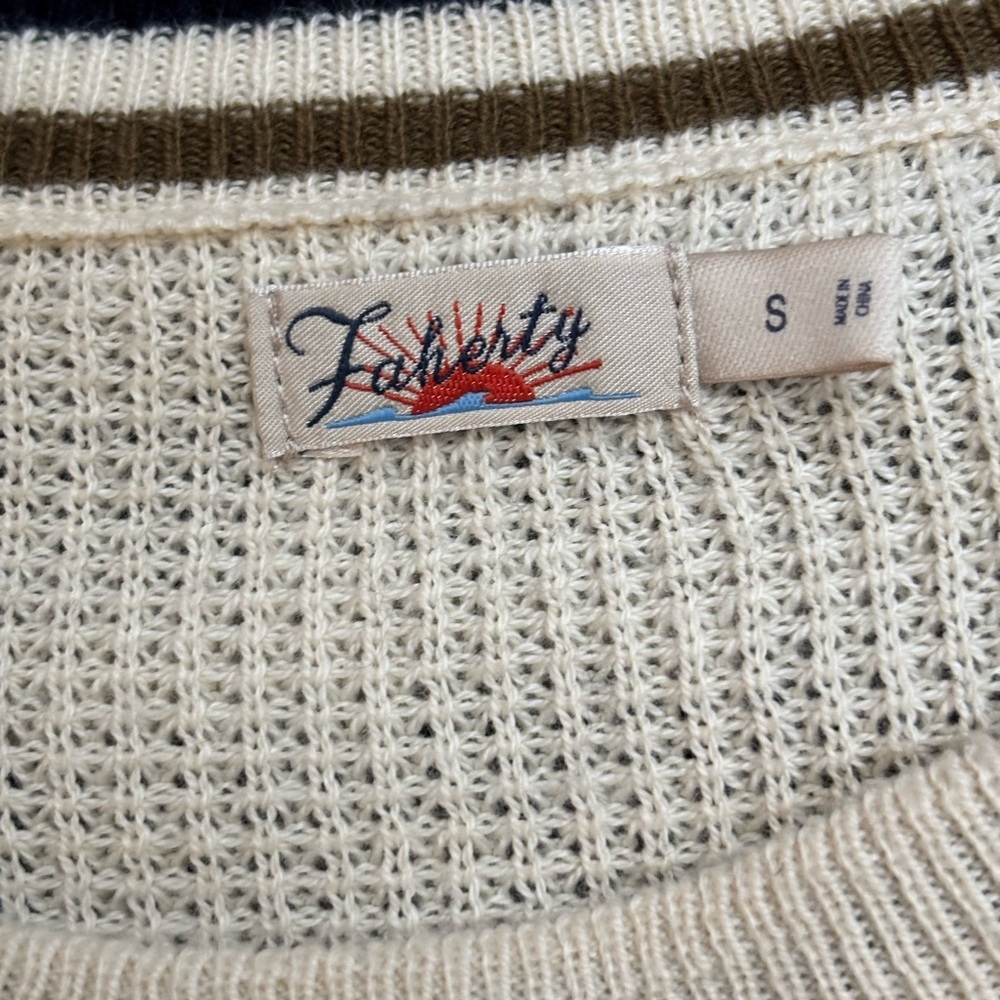 Faherty Striped Crewneck Sweater Organic Cotton Cashmere Blend Size S - Picture 5 of 6